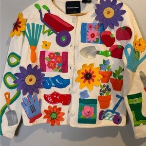 Rare!!! Michael Simon women’s Vibrant Garden Theme cardigan